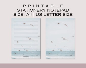 Afdrukbaar briefpapier Minimalistisch briefpapier Oceaan schrijfpapier Brief schrijfpapier A4 US Letter Instant Download briefpapier vel Kladblok