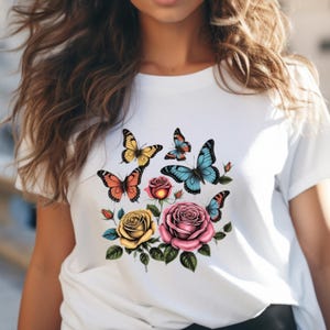 Floral butterfly shirt, Butterfly roses shirt, Nature inspired t-shirt, Gift for mom, Girlfriend gift, butterfly shirt