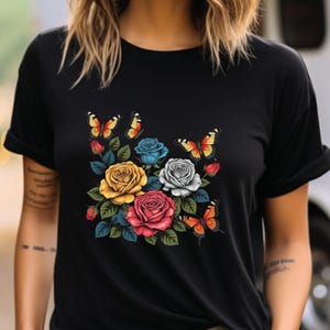 Butterflies shirt, botanical shirt, Gift for nature lovers, Vintage Style T-shirt, Floral t-shirt, Nature clothing