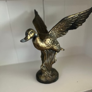 Vintage solid brass flying duck figurine, highly collected from 60s-70s