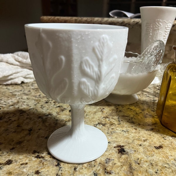 Vintage - Milk Glass - 1975 - Oak Leaf - Goblet