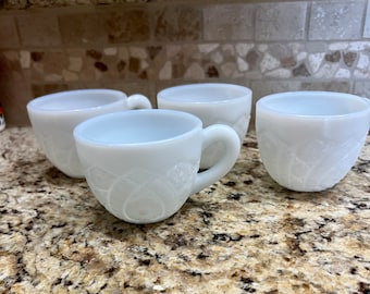 McKee glass milk glass set of four punch cups vintage midcentury