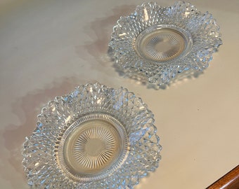 Vintage Indiana Glass pressed glass diamond cut pattern, set of two small dishes