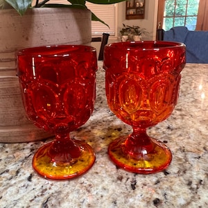 L E Smith Moon and Star pattern Amberina color pair of cordial glasses