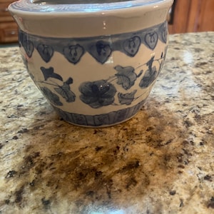 vintage 1970s chinoiserie blue and white fishbowl planter