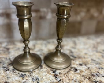 vintage brass pair of candlestick holders