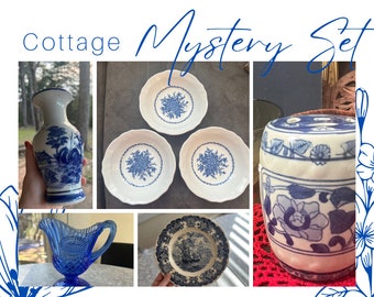 BLUE AND WHITE cottage mystery set (5 items)