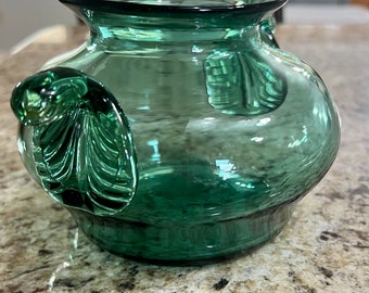 vintage mid century sea foam green hand blown art glass vase with attached handles
