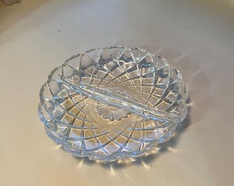 Vintage cross hatch pattern crystal divided dish