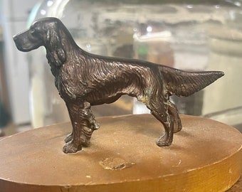 Solid Bronze English Setter on Wooden Oval display stand, vintage piece
