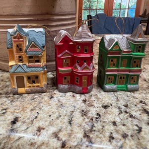 set of three ceramic Victorian House Christmas ornaments light covers