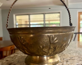 Vintage brass footed bowl with handle