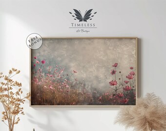 Wildflower Field Countryside Landscape, Oil Painting, Printable Art