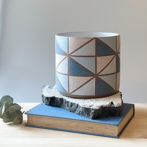 Geometric Handmade Ceramic Planter Pot - Blue and Pink