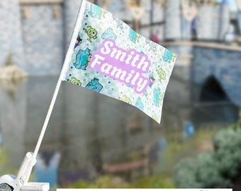 Custom Stroller Flag with Clip | Theme Park Identifier | Fade Resistant Fabric | Monsters