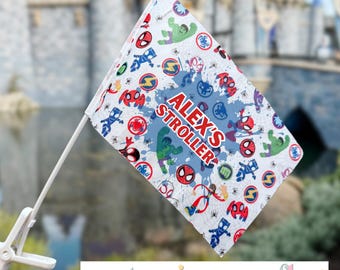Personalized Clip-On Stroller Flag | Theme Park Stroller Tag & Finder | Mini Flag for Stroller Parking | Water-Resistant | Web Friends