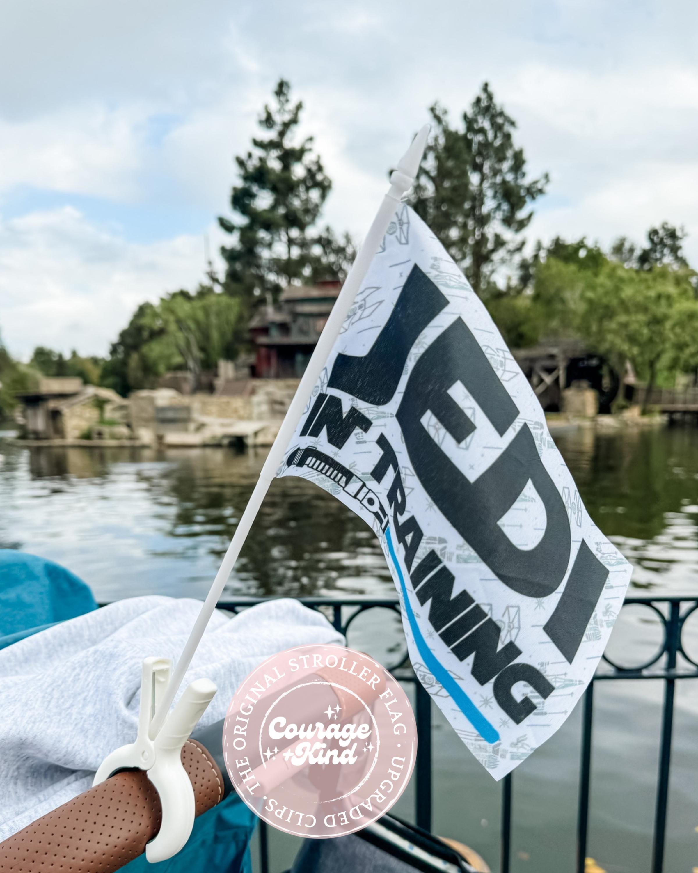 The Original Stroller Flag with Clip | Jedi In Training | Park Accessory | Theme Park Trip | Stroller Tag | Theme Park Stroller Tag