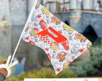 Personalized Stroller Flag with Clip | Theme Park Accessory | Valentine Cars