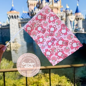 The Original Stroller Flag w/ Clip|  Strawberry Bear | Mini Flag | Stroller Tag | Theme Park Stroller | Mini Stroller Flags