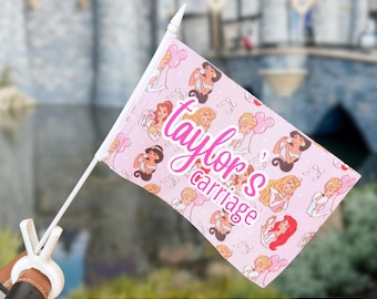 Personalized Stroller Flag | Theme Park Stroller Tag & Spotter | Stroller Identifier for Family Vacation | Baby Gift | Pink Princesses