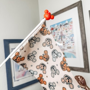 The Original Stroller Flag with Clip | Orange Pumpkin Mouse | Park Accessory | Theme Park Trip | Stroller Tag | Halloween | Theme Park
