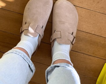 Clogs Cream Suede Effect Boston Mule (Comfy Edition)