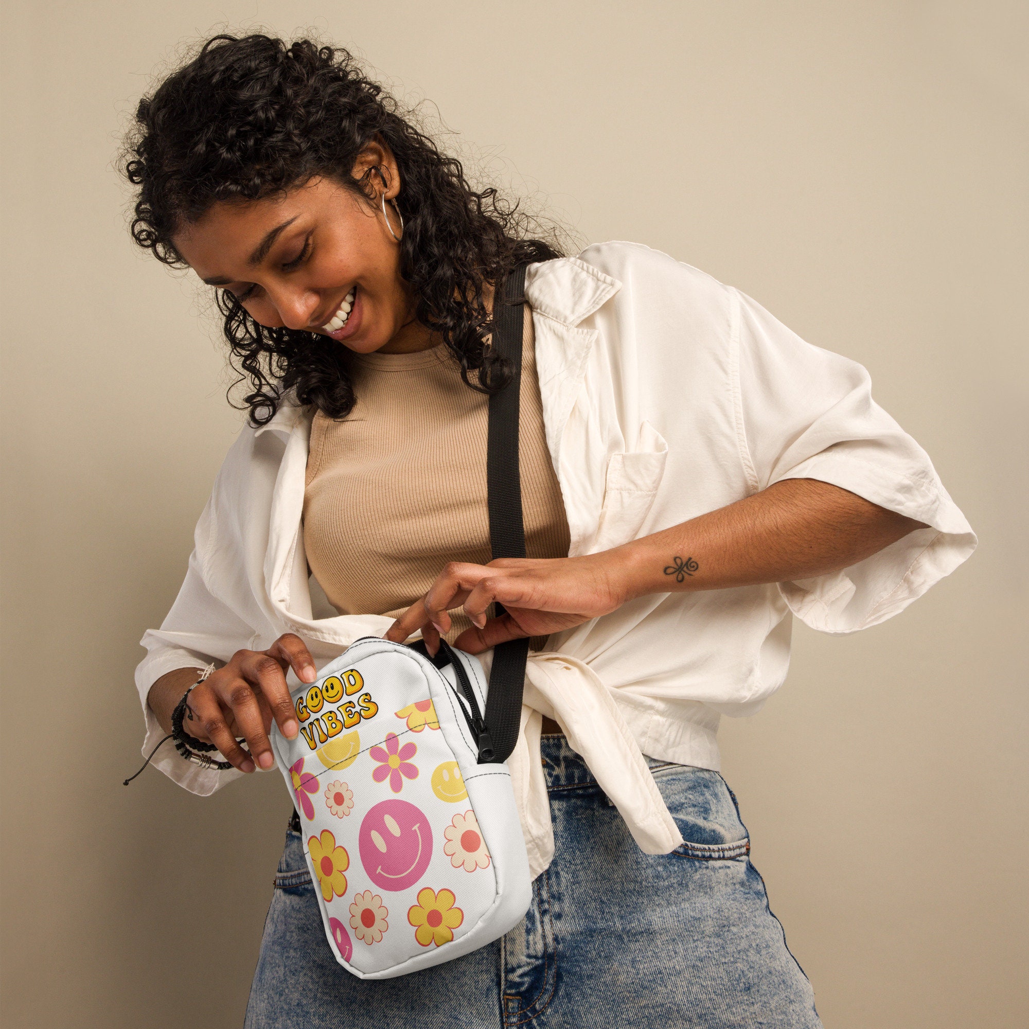 Smiley Face Beaded Crossbody Bag main image 1