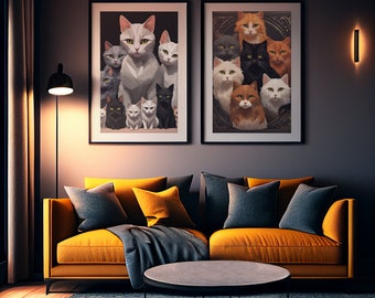 Arte Digital, Colección de dos imágenes  “Family Cats” para la decoración del hogar