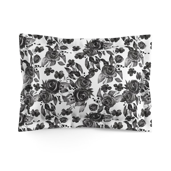 Black Rose Microfiber Pillow Sham Decorative White Lightweight Bedding Soft Stylish Brushed Textured Accent Pillowcase High Quality Decor