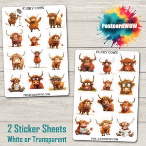 Funky Cows - Conjunto de adesivos - Correio feliz - Diário de lixo - Álbum de recortes - Amigo por correspondência - Postcrossing