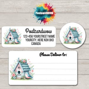 Lentevogel met huis "Retouretiketten" - vellen van 30 zelfklevende stickers - penvrienden - brieven schrijven - kaarten - vrienden