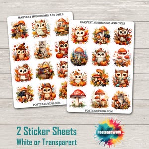 Cosecha de setas y búhos - Set de pegatinas - Diario basura - Álbum de recortes - Amigo por correspondencia - Postcrossing - Manualidades