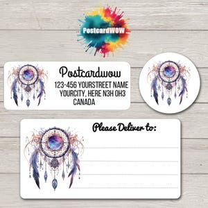 Atrapasueños Cósmico - Etiquetas de remitente - Hojas de 30 pegatinas adhesivas - Amigos por correspondencia - Escritura de cartas - Tarjetas - Amigos