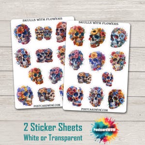 Calaveras con flores - Set de pegatinas - Correo feliz - Diario basura - Álbum de recortes - Amigo por correspondencia - Postcrossing
