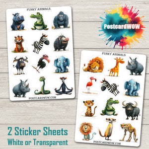 Conjunto de adesivos de animais divertidos - Correio feliz - Diário de lixo - Álbum de recortes - Amigo por correspondência - Postcrossing
