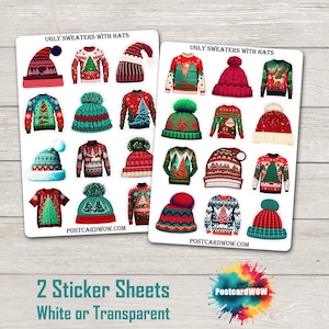 Suéteres feos con gorros - Set de pegatinas - Diario basura - Álbum de recortes - Amigo por correspondencia - Postcrossing