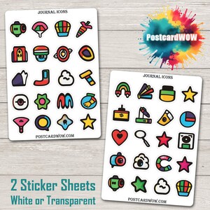 Iconos de diario - Conjunto de pegatinas - Correo feliz - Diario basura - Álbum de recortes - Amigo por correspondencia - Postcrossing