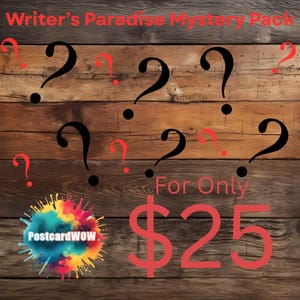 Writer's Paradise Mystery Pack -  Pen pals - Postcard - Notecard - Bookmark - Sticker sheet - Vinyl sticker - Surprise package - Gift Set