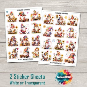Gnomos de verano - Set de pegatinas - Correo feliz - Diario basura - Álbum de recortes - Amigo por correspondencia - Postcrossing
