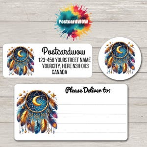 Stars and Moons Dromenvanger 'retouradres'-labels - vellen van 30 zelfklevende stickers - penvrienden - brieven schrijven - kaarten - vrienden