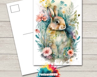 Carte postale de lapin de printemps