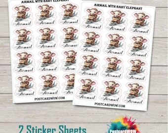 Baby Elephant Airmail Stickers – Penpal Stationery (24 Stickers)