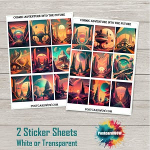 Kosmisch avontuur in de toekomst - stickerset volledige doos - junkjournaal - plakboek - penvriend - postcrossing - futuristisch