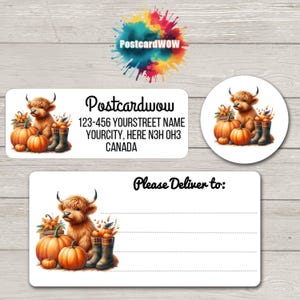 Etiquetas de remitente de vaca de las Tierras Altas de la Cosecha - Hojas de 30 pegatinas adhesivas - Amigos por correspondencia - Escritura de cartas - Tarjetas - Amigos