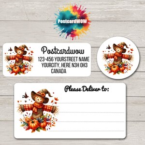 Etiquetas de remitente de Harvest Scarecrow - Hojas de 30 pegatinas adhesivas - Amigos por correspondencia - Escritura de cartas - Tarjetas - Amigos
