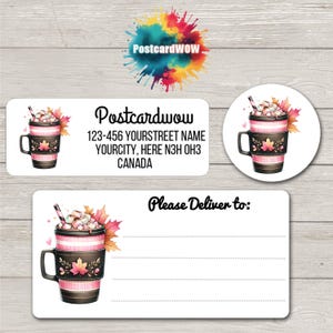 Etiquetas de remitente para chocolate caliente de otoño - Hojas de 30 pegatinas adhesivas - Amigos por correspondencia - Escritura de cartas - Tarjetas - Amigos