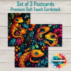 Geckos - Set de cartes postales - Correspondants - Postcrossing - Echange - Art - Design unique
