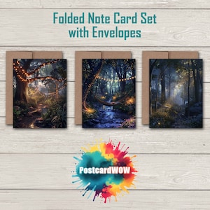Jeu de cartes de correspondance pliées Mystical Forest avec enveloppes - Intérieur vierge - Correspondants - Écriture de lettres - Merci - Guérir bientôt - Anniversaire