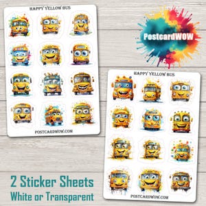 Autobús Amarillo Feliz - Set de Pegatinas - Correo Feliz - Diario de Desconciertos - Álbum de Recortes - Amigo por Correspondencia - Postcrossing
