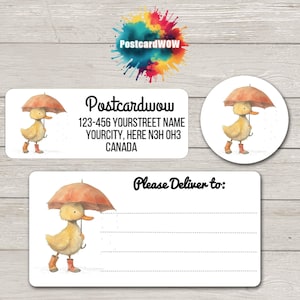 Etiquetas de "Endereço de Retorno" de Pato com Guarda-chuva - Folhas com 30 adesivos - Amigos por Correspondência - Cartas - Cartões - Amigos